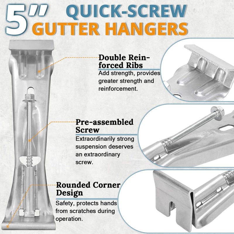 HIMIRICH 5 Inch Roofing Gutter Hangers, Quick Screw Hidden Gutter Support Brackets for Repairing Sagging 5 Inch K-Type Aluminum Gutters, Gutter Clips Comes with 1/4”Hex Drill Bit, 25 Pack - Image 3